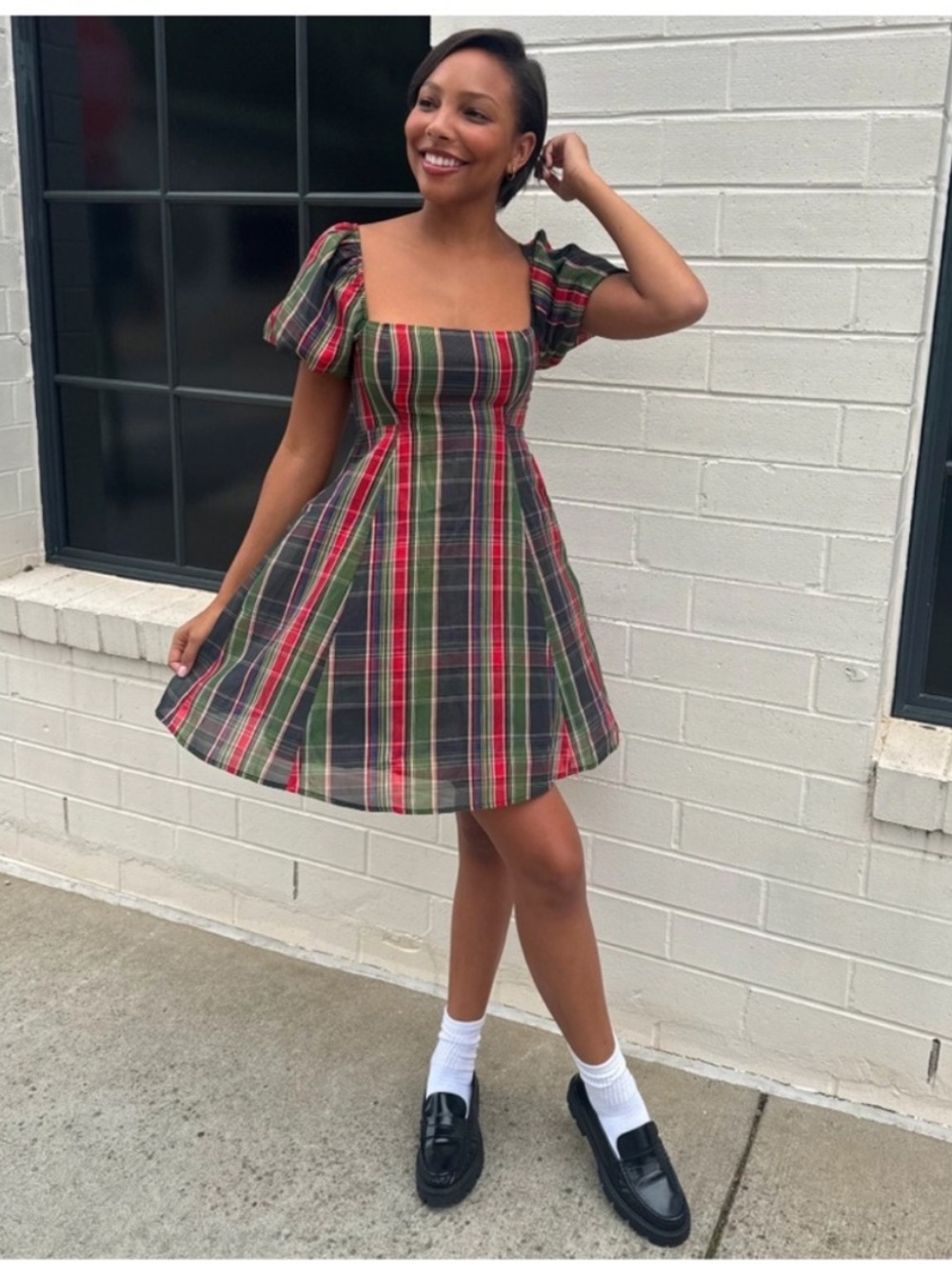 Hill House Matilda Mini Dress in Tartan Plaid Size L - Picture 5 of 10